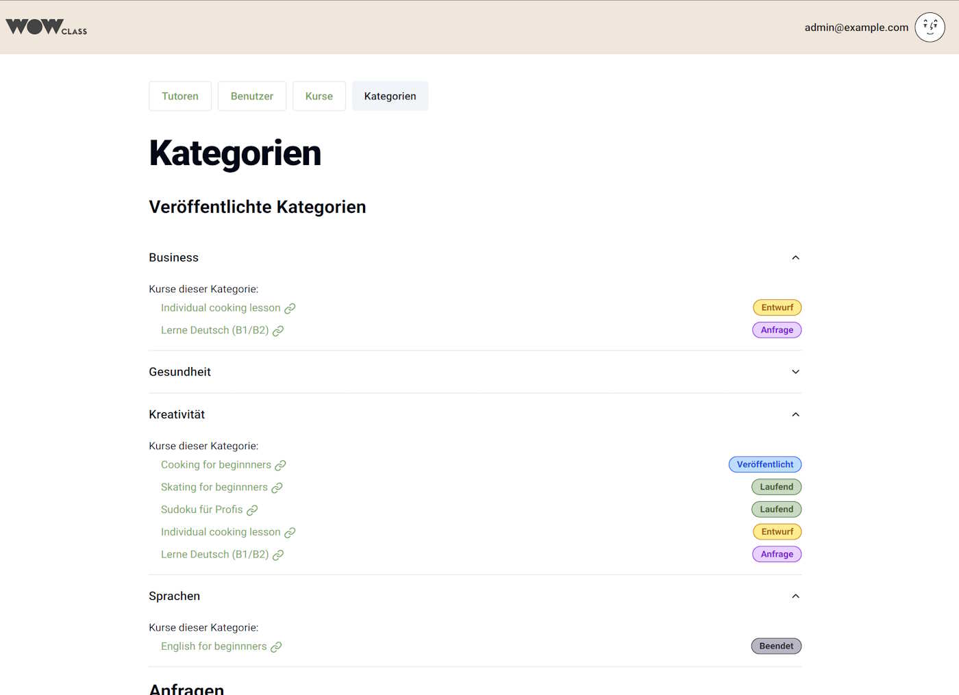 Category Listing for Admins